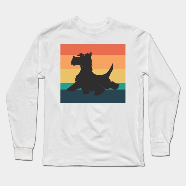 Scottish Terrier Dog Silhouette Vintage Sunset Long Sleeve T-Shirt by DPattonPD